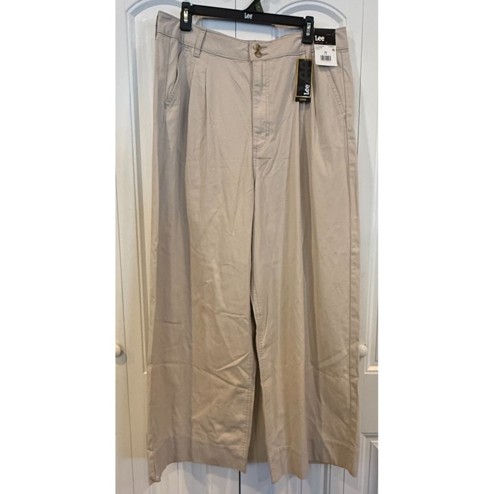 Lee Heritage High Rise Wide Leg Trouser Pants Women's 16 Putty Khaki NWT